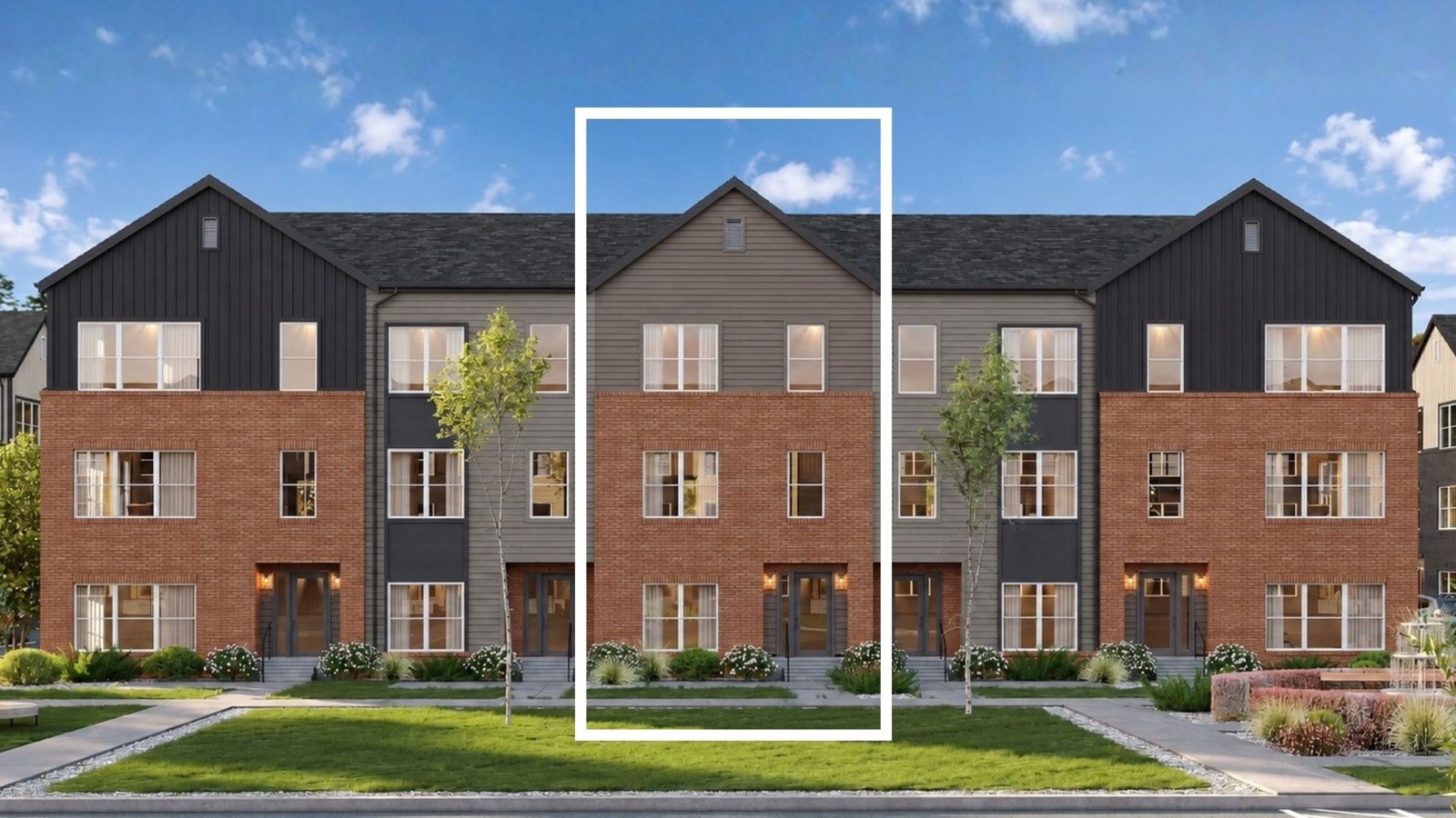 Exterior rendering of a Fletcher townhome at Calder at Oakley Station